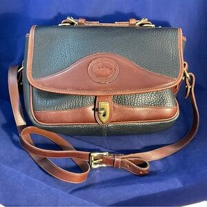 Vintage Dooney & Bourke Black/Brown Pebble Leather Crossbody Messenger Bag